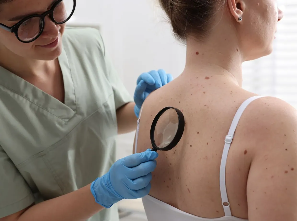 A doctor examining a patient’s skin